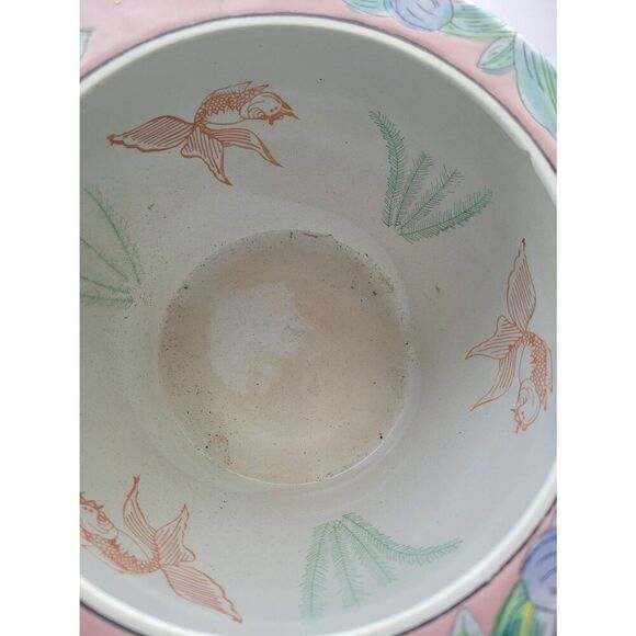 Vintage Chinese porcelain Planter or fish bowl pot hand painted flowers - Picture 2 of 7